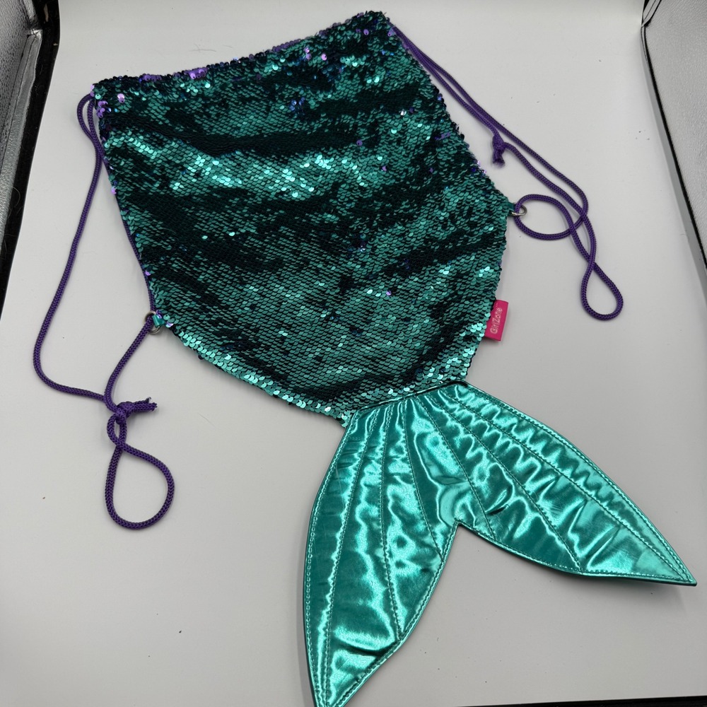 ✨GirlZone Mermaid Sequin Drawstring Backpack‎ Purple Straps Kids Bag